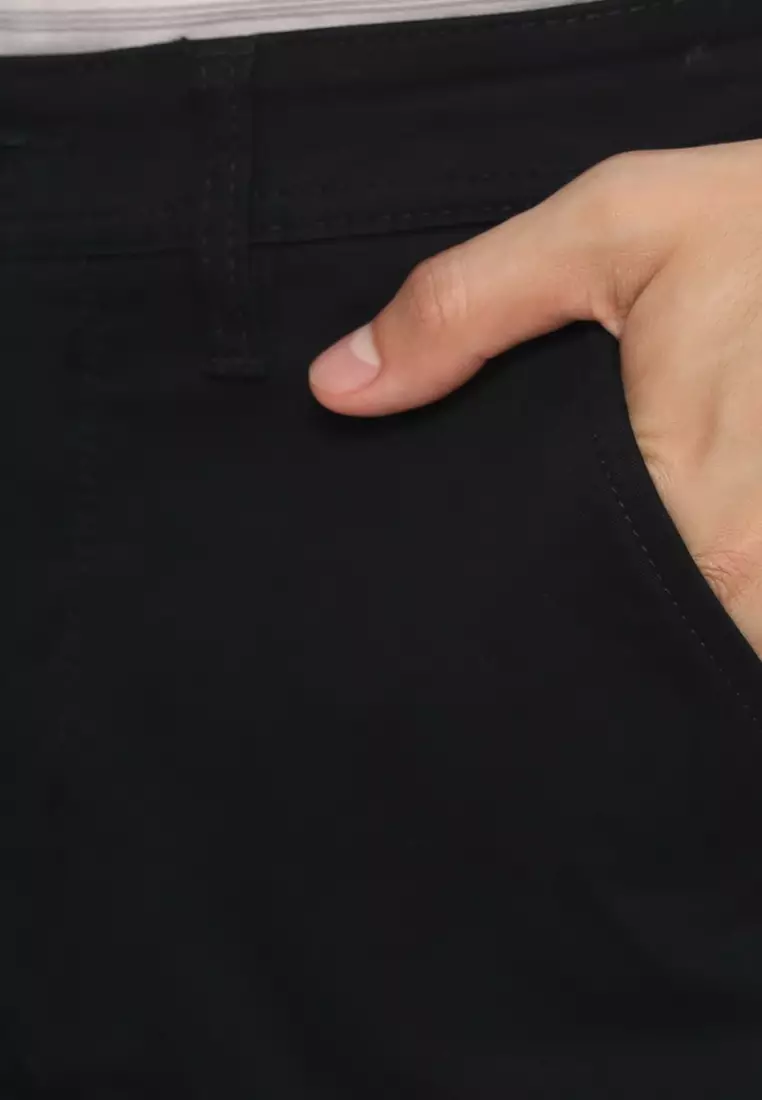 POLICE Celana Chino Panjang Black Cotton Premium Regular Fit Pria