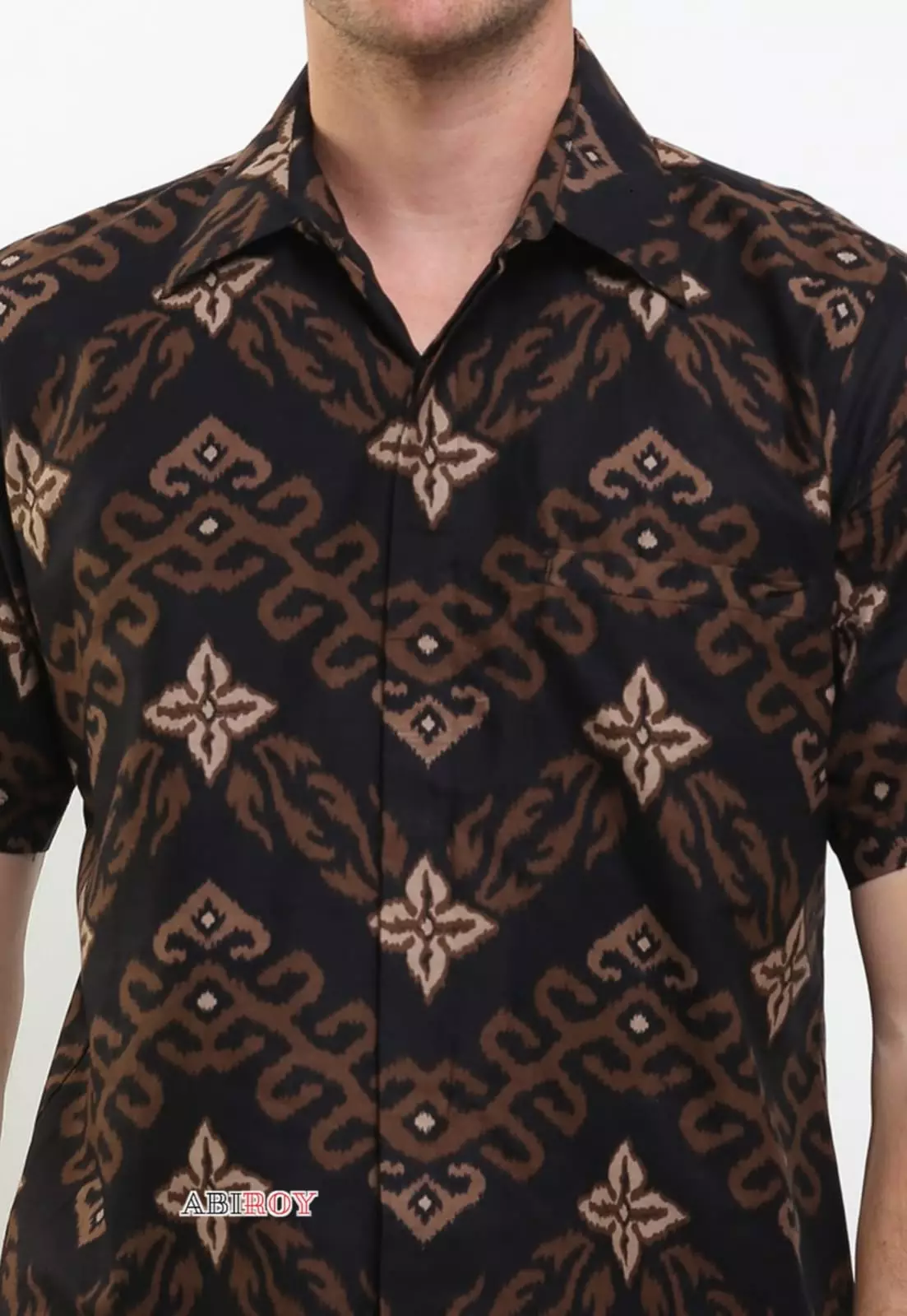 Kemeja Batik Pria Premium Slimfit Elegant Modern Lengan Pendek Songket Coklat