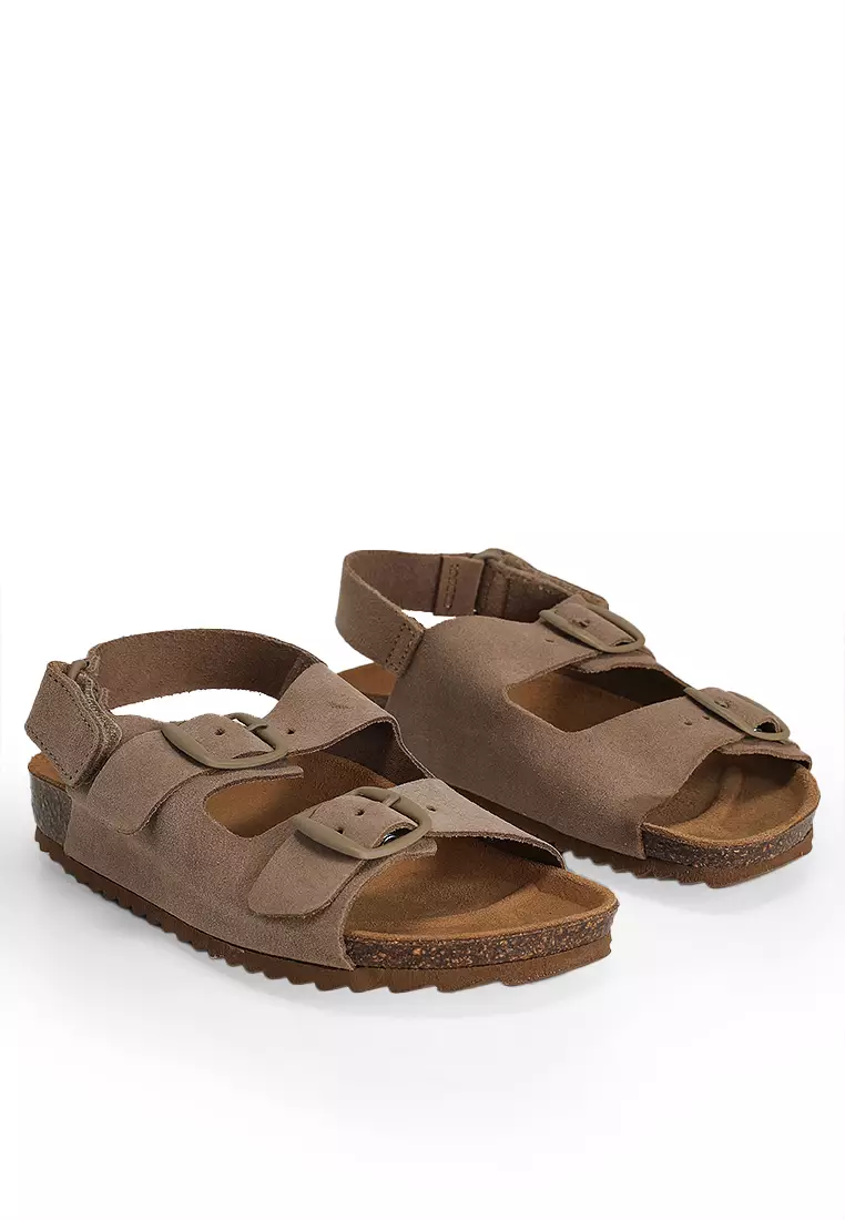 Split Leather Sandals with Buckle