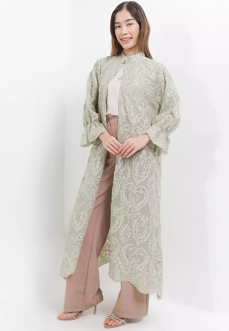 Mandarin Collar Seq Full Emb Chiffon Outer