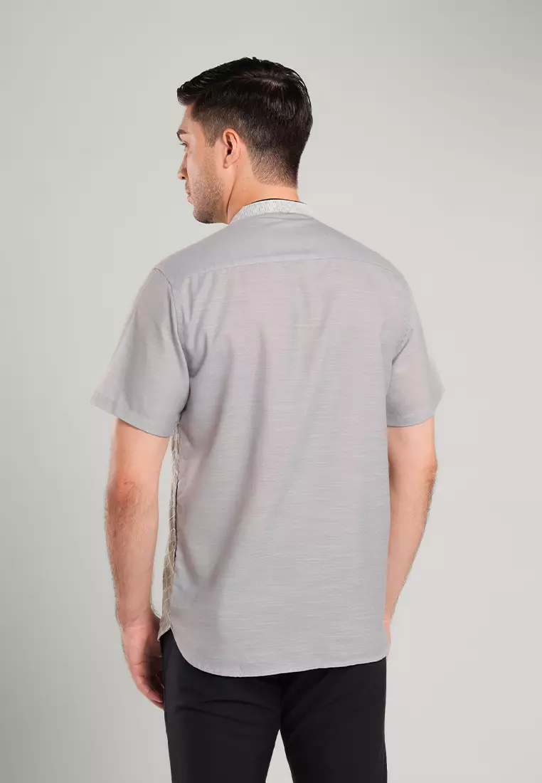 MOC Kemeja Koko Lengan Pendek Pria Tragan - Grey Warna Grey