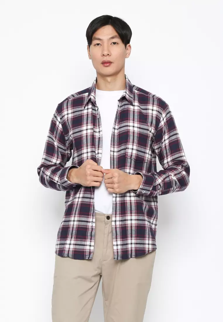 CASUAL CHECKERED SHIRT LONG SLEEVE NAVY