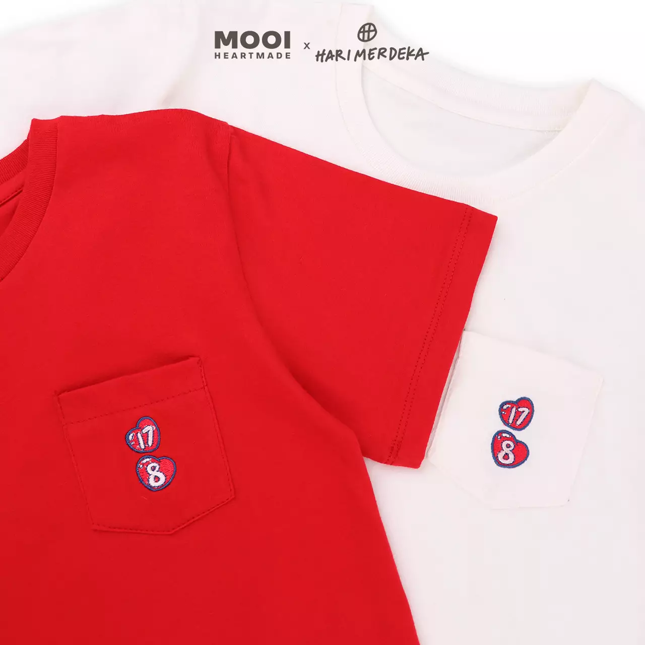 Mooi x Hari Merdeka 17 Agustus Kaos Kemerdekaan Setelan Anak Pocket Tee Set Kemerdekaan - White
