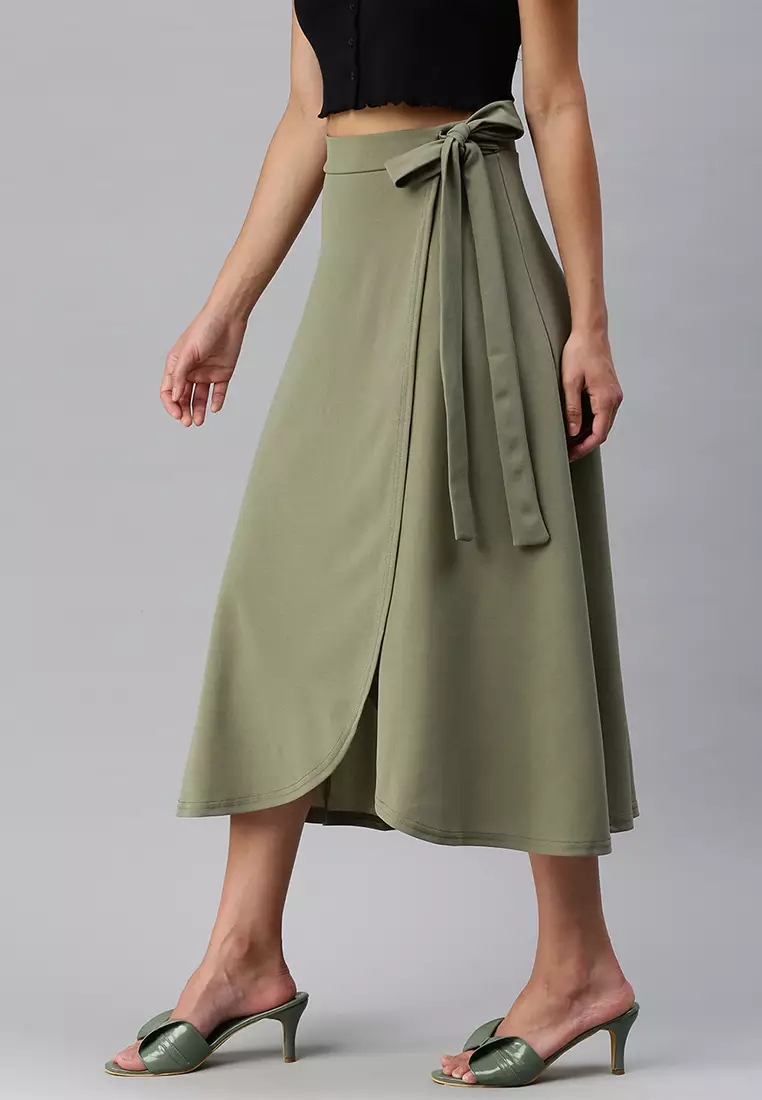 Olive Wrap Style Long Maxi Skirt