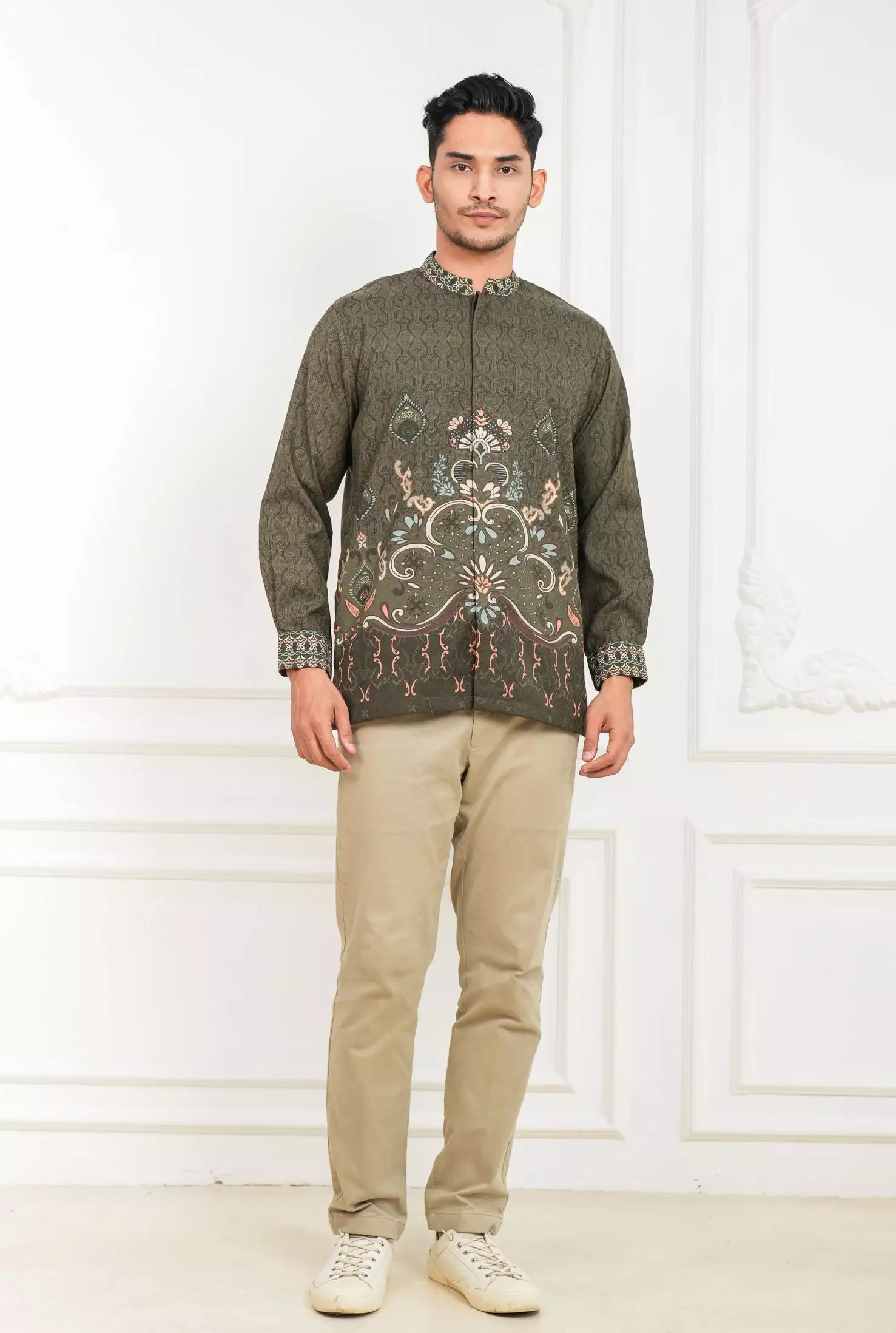 Sarimbit Akasya Olive Kemeja Pria  Koko Lengan Panjang Regular Fit Furing