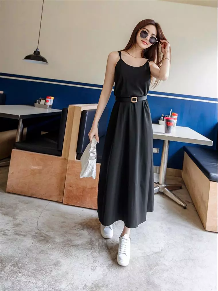 Slightly Sexy Backless Strap Chiffon Umbrella Pleated Long Dress DA9130
