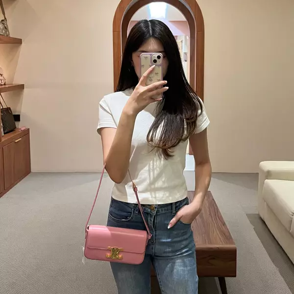 Tas CELINE TRIOMPHE GHW ROSE PINK LEATHER SHOULDER BAG 100% ORIGINAL