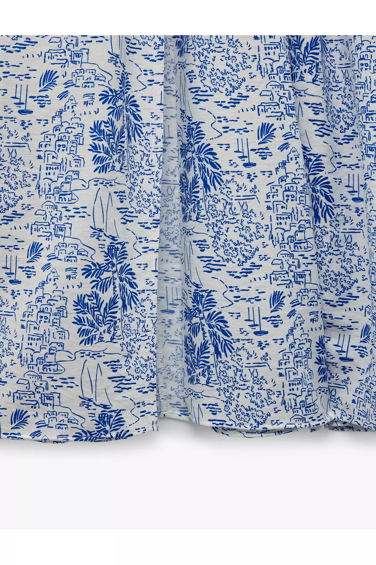 Viscose Fabric Slit Landscape Themed Printed Pleated Midi Flared Skirt