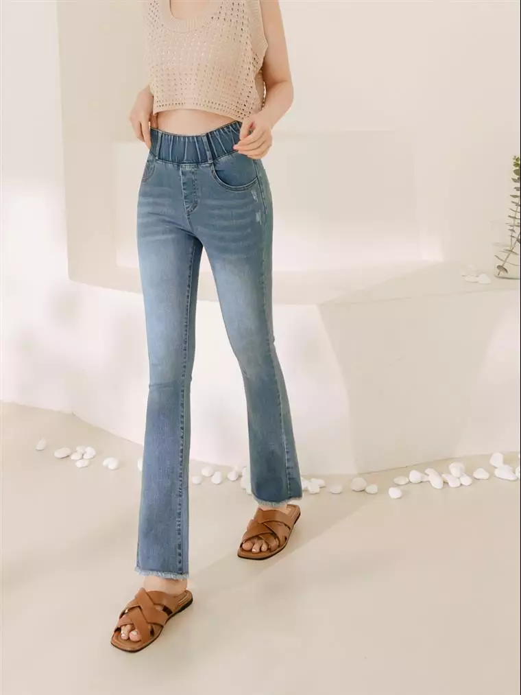 Womens Elasticated High Waist Jeans Ladies Slim Fit Tummy Control