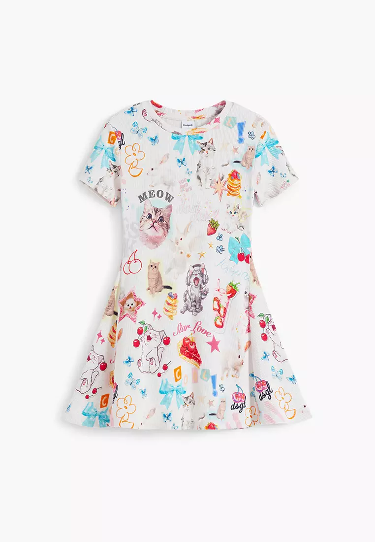 Skater dress with cats short sleeves