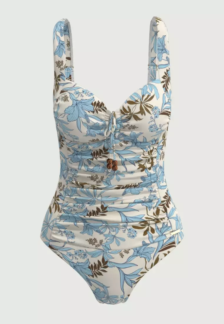 Wild Hibiscus Cool Coconut Plus Cup Tie Front Onepiece