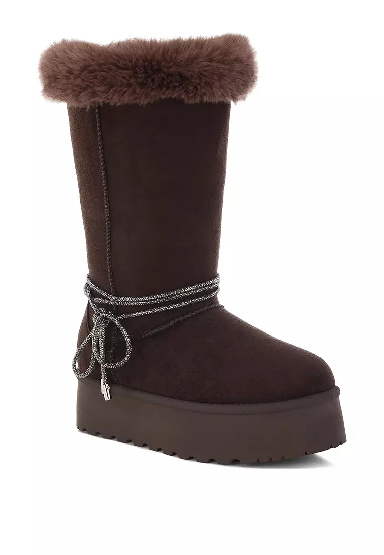 Fur Collar Anti-Skid Snow Boots in Brown
