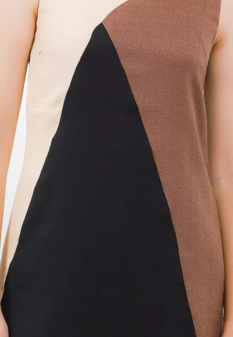 Shyla Dress In Beige,Brown And Black