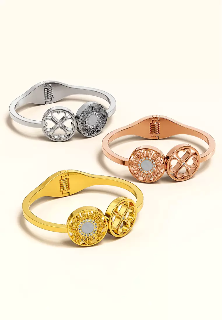 Artistic Floral Hinged Bangle-Gold/Clear