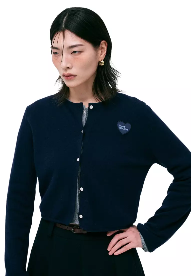 Raccoon Blended Cropped Cardigan Heart Logo - Navy
