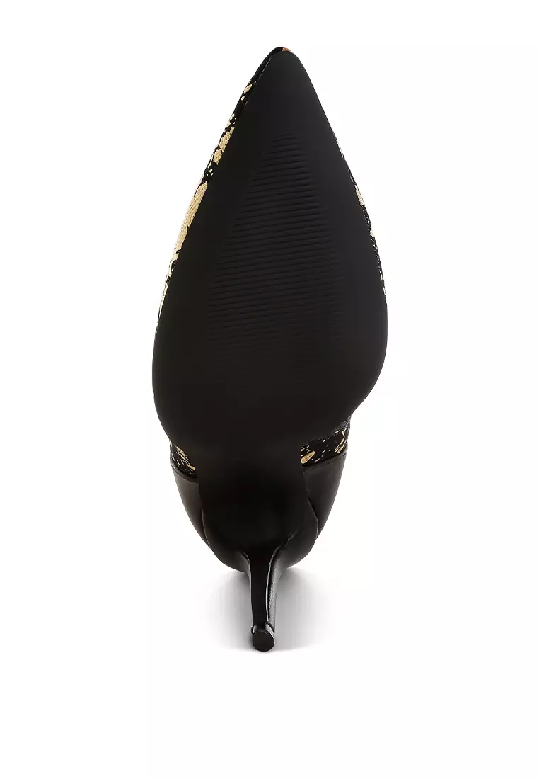 Abstract Pattern Lace-Up Ankle Boots in Black