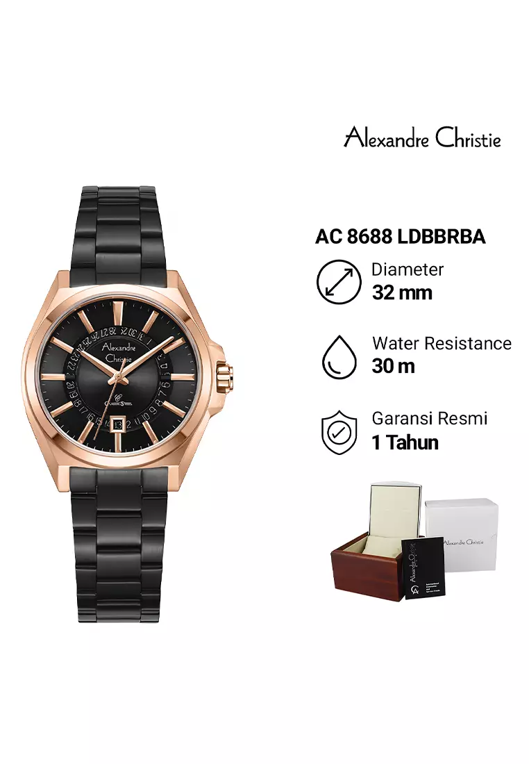 Alexandre Christie Classic Steel - Jam Tangan Analog Wanita - Rosegold Black Stainless Steel - 8688LDBBRBA