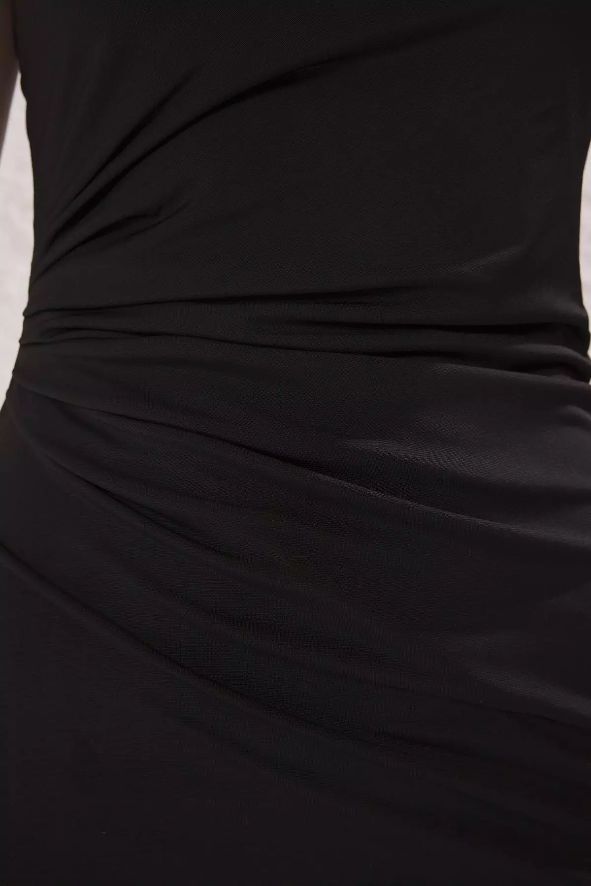 Black Bodycon Midi One Shoulder Adjustable Strap Knitted Pencil Dress Twoss23El01577