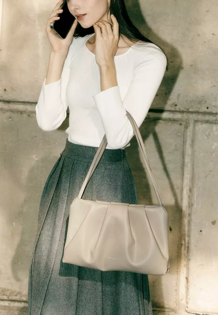 SABRINA Vegan Leather Shoulder Bag Oatmeal