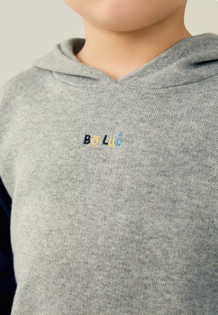 男女小童带帽毛衣后背提花设计撞色针织衫