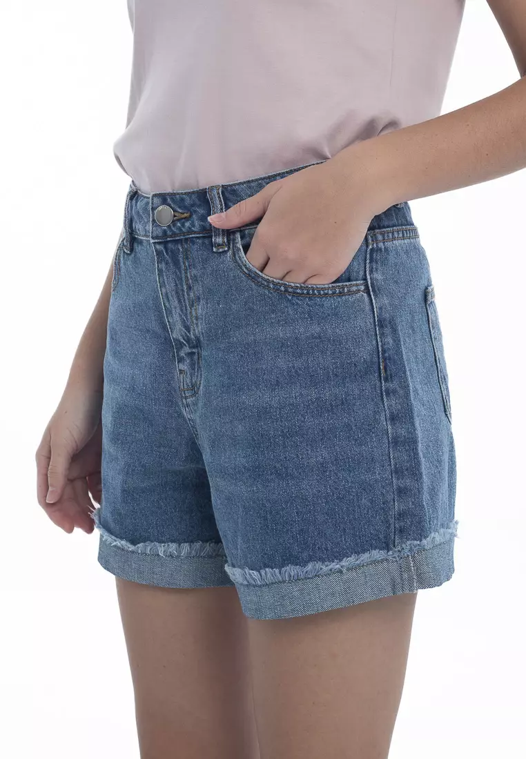Ladies' Denim Shorts with Rolled Raw Edges