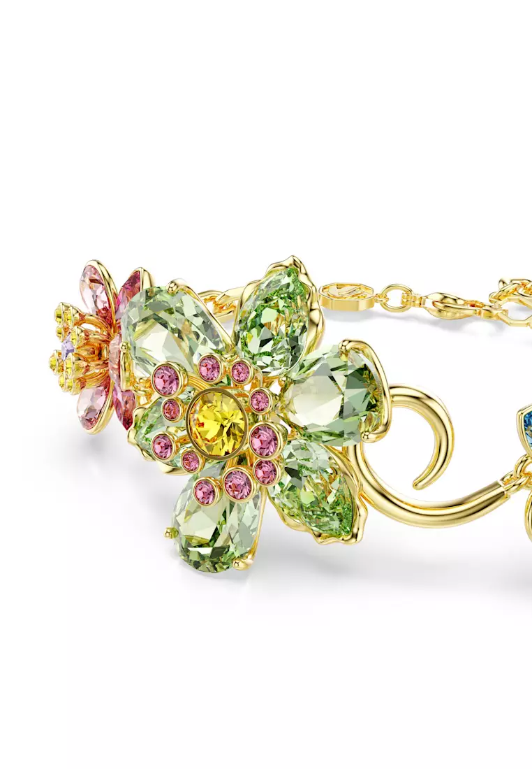Idyllia bracelet, Mixed cuts, Flower, Multicolored, Gold-tone plated