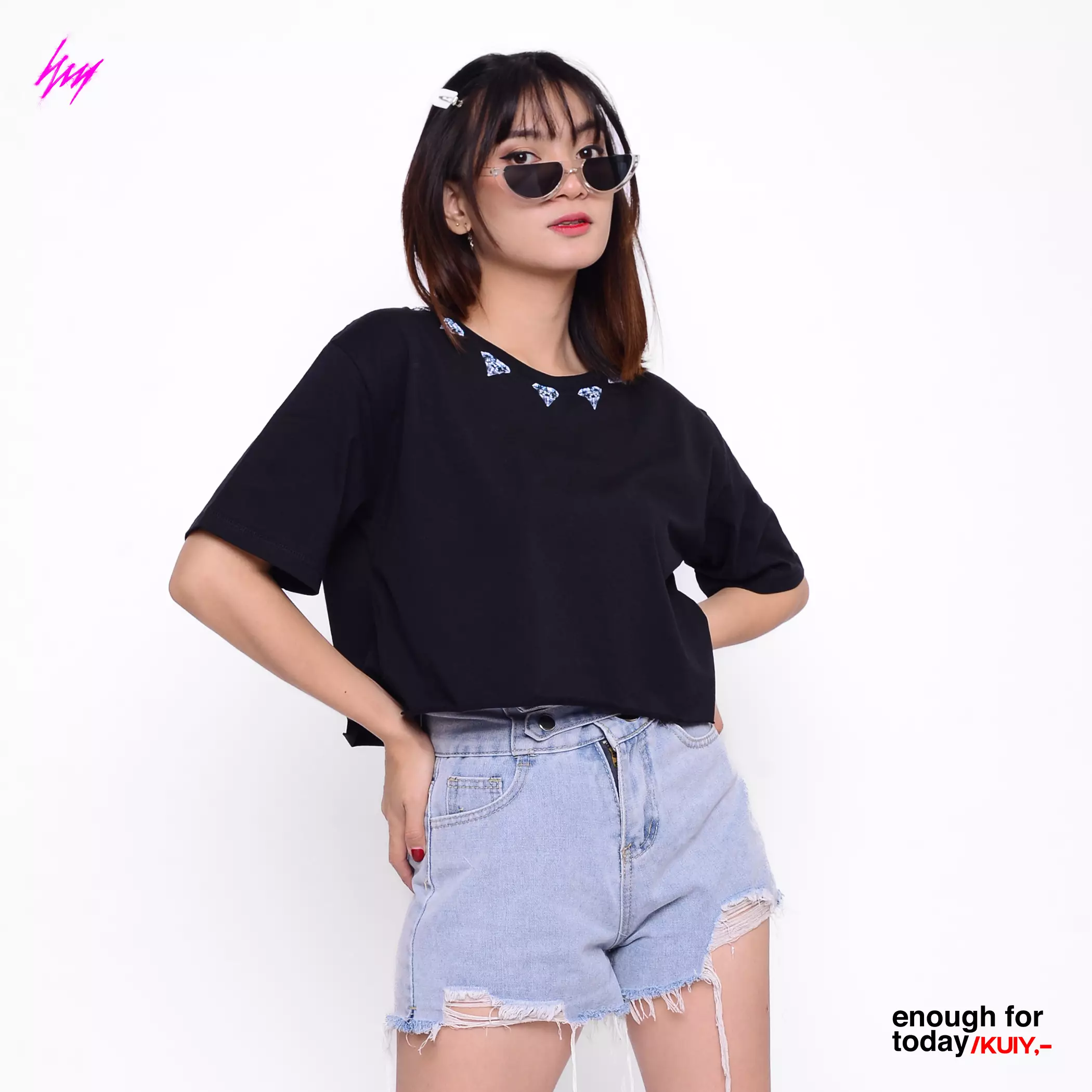 Enough For Today Kaos Crop Top Oversize | Diamonds Are Forever Hitam