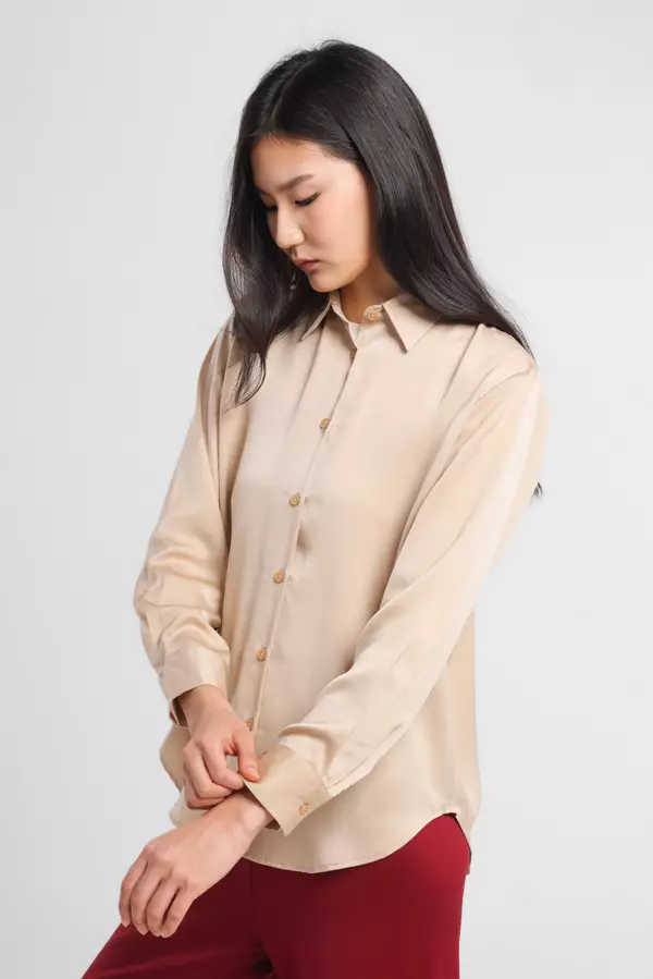 MINIMAL - Annuella - Kemeja Satin - Light Beige Colour Beige_Light