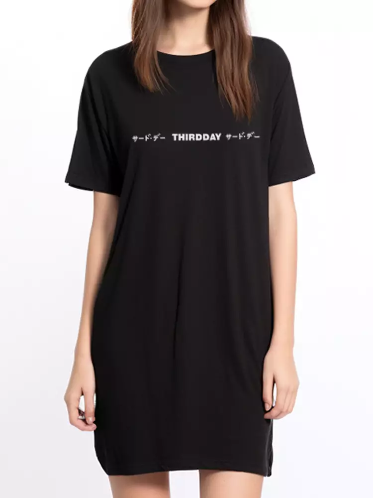 LTB87 Dress Kaos Casual LD katakana Line Dress Hitam