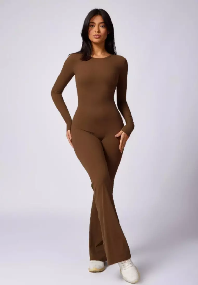 Selene Open Back Flare Jumpsuit – Sculpting Fit Premium Stretch Women Gym to Streetwear