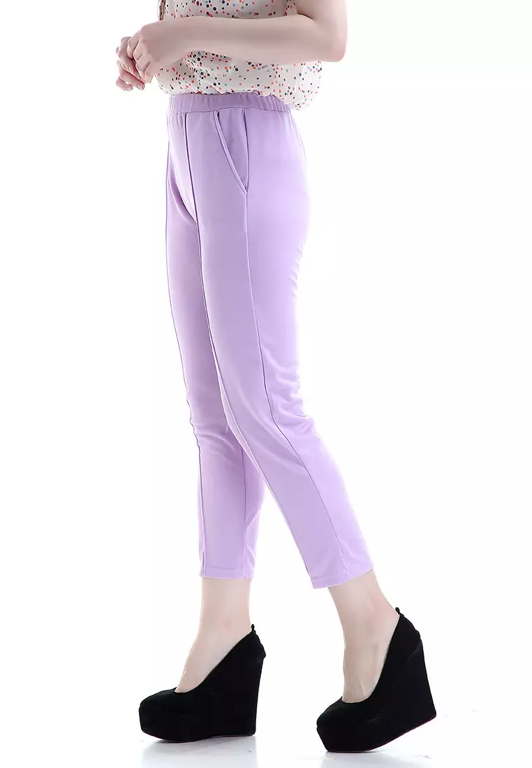 Opium Celana Panjang Wanita Rubbery Waist Long Pants Woman - Ungu