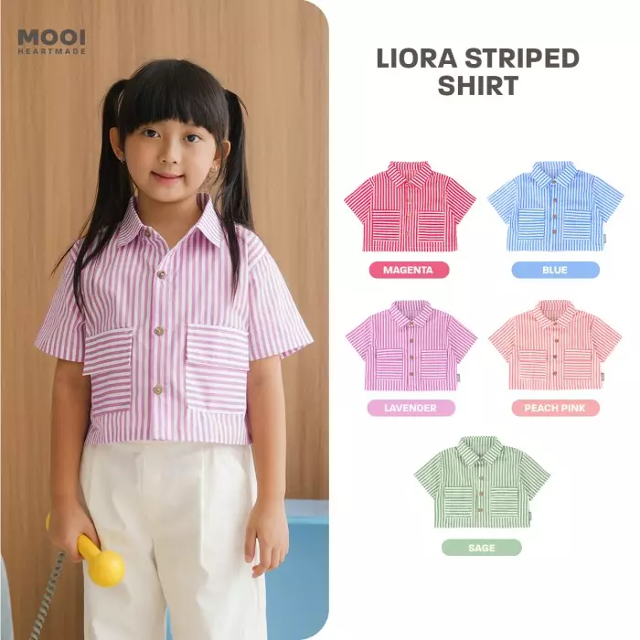 Mooi Kemeja Anak Perempuan Liora Striped Shirt - Peach Pink