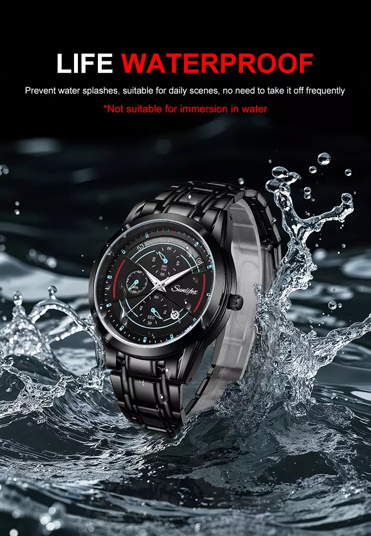 Jam Tangan Pria Original Kuarsa Mode Tanggal Tali Stainless Steel Bercahaya Jam Tangan Cowok 9036 blue