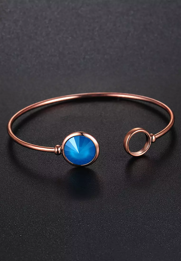 Pristine Bangle Rose Gold Embellished with SWAROVSKI® crystals-Rose Gold/Azare Blue