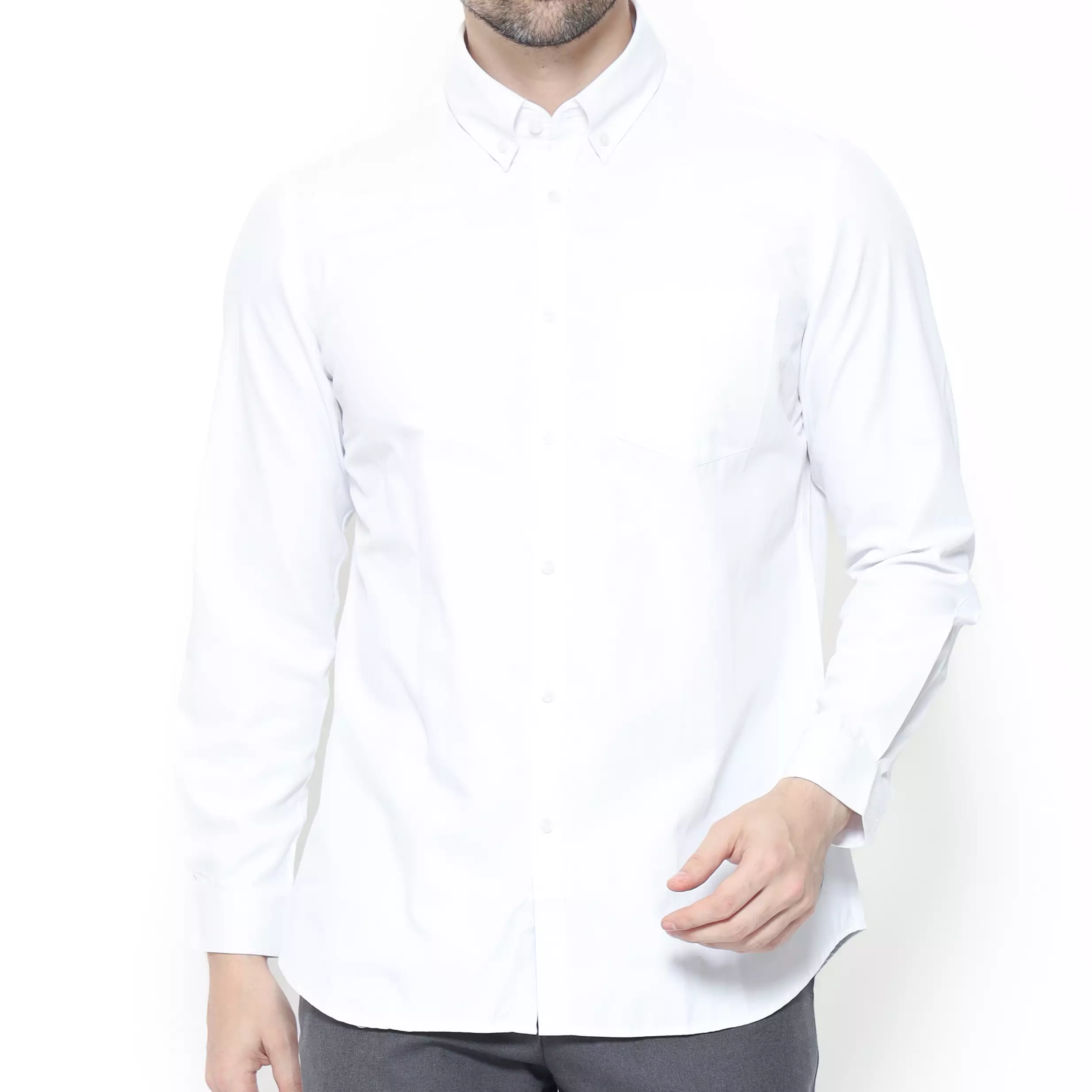 Schoeller Kemeja Formal Pria Slim Fit Polos Putih – Button Down – DEMPSEY-MLNS