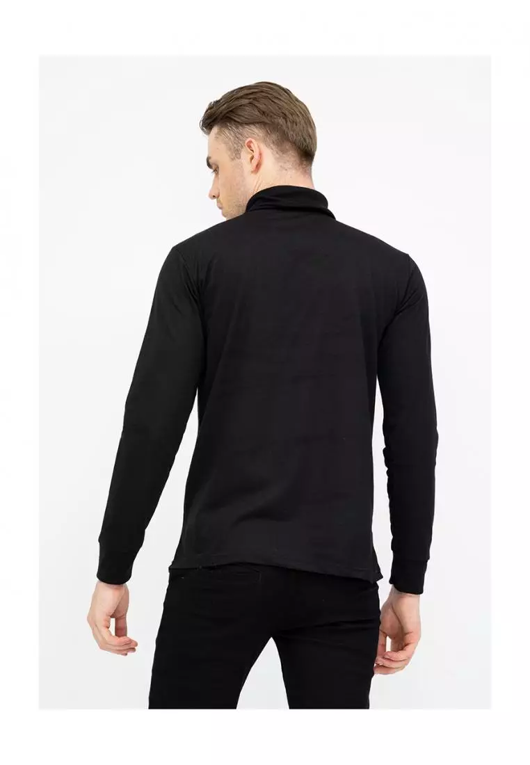 Turtle Neck pria lengan panjang hitam kaos kerah tinggi slim fit houseofcuff