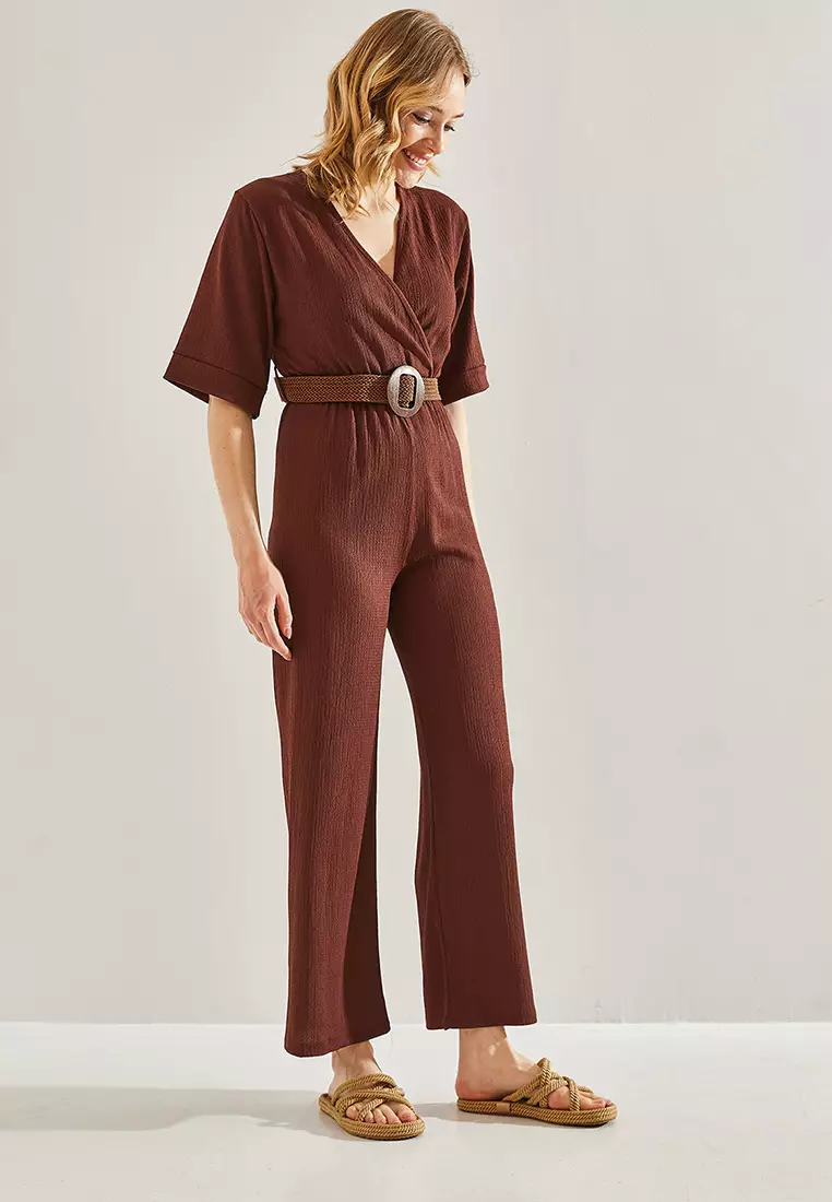 Double Breasted Collar Belted Jumpsuit