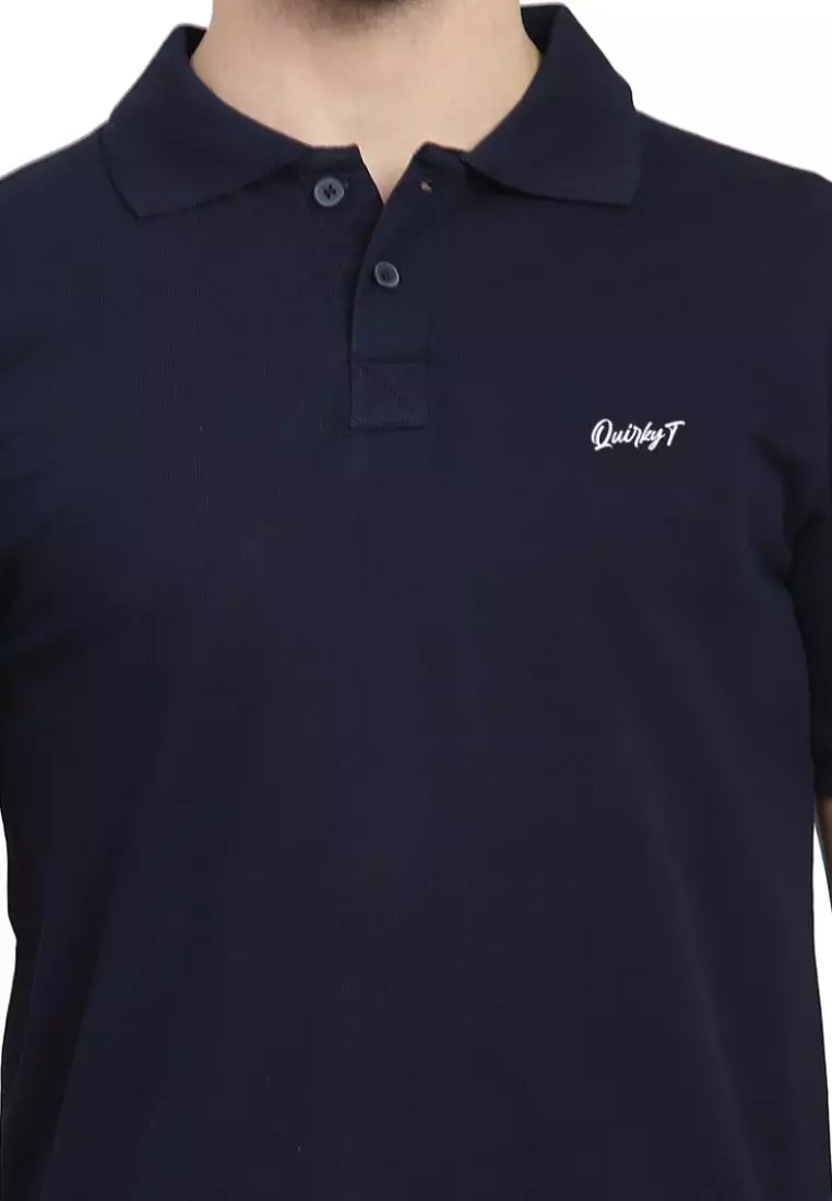 男式纯蓝色 QuirkyT Polo 领棉质短袖彩色 T 恤/T 恤