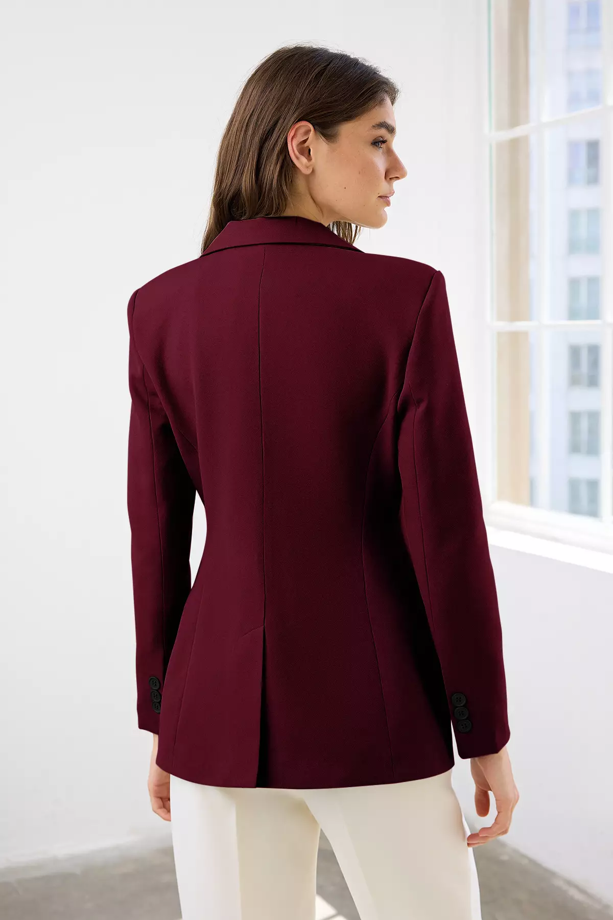 Burgundy Fitted/Close-Fitting Woven Blazer Jacket Twoaw26Bc