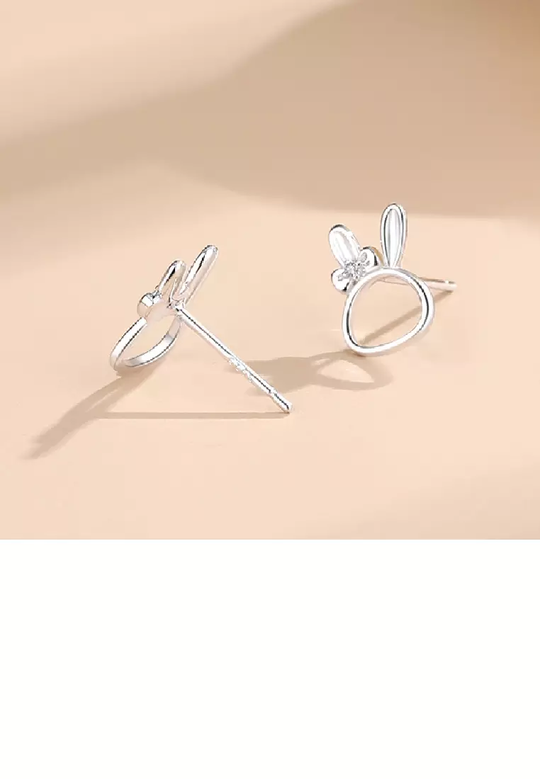 Cute Rabbit Stud Earrings – 925 Sterling Silver, Butterfly Closure, Fashion Jewelry Gift
