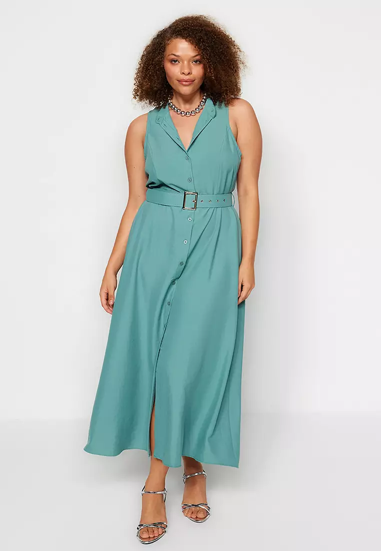 Plus Size Belted Midi Shirt Dress