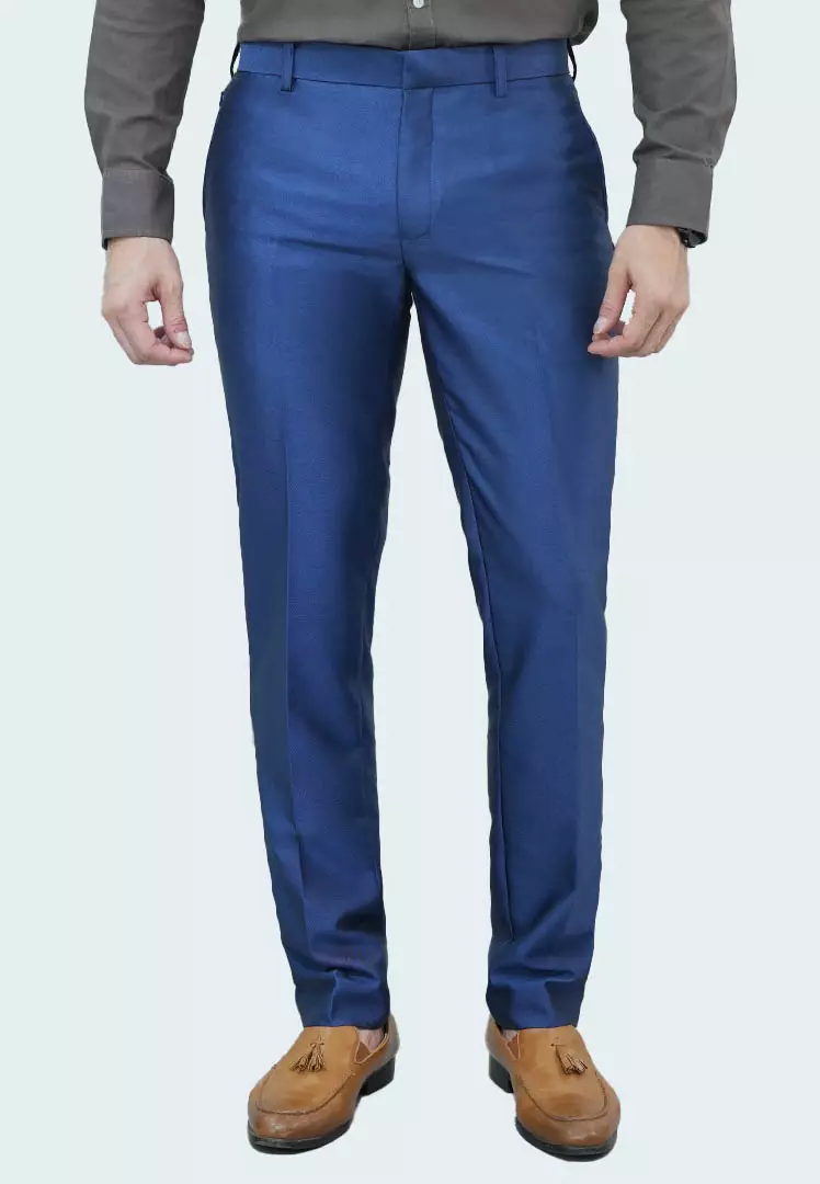 Johnwin - Celana Formal - Premium Glossy - Slim Fit - Biru