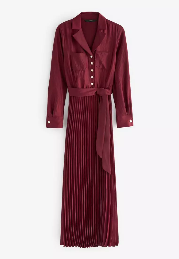 Buy NEXT Pleated Long Sleeve Midi Dress Online ZALORA Malaysia