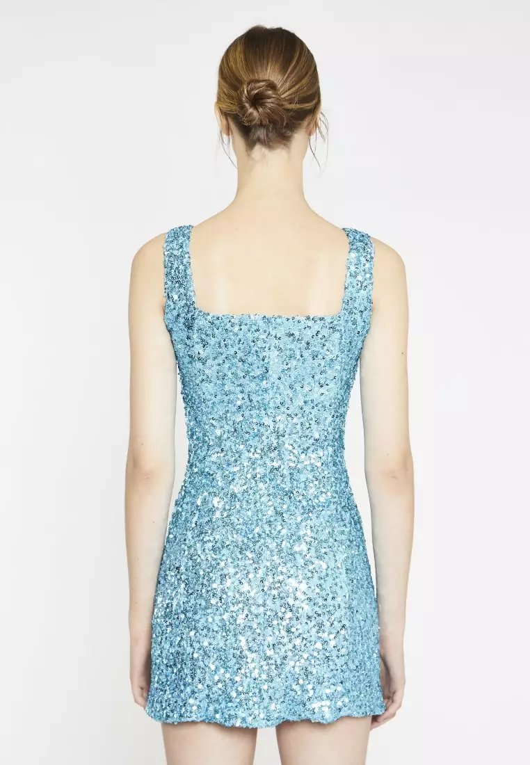 Aquamarine Sequin Square Neck Mini Dress