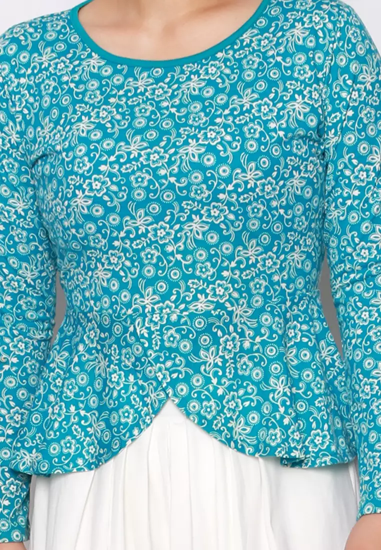 Long Sleeve Printed Peplum Tee
