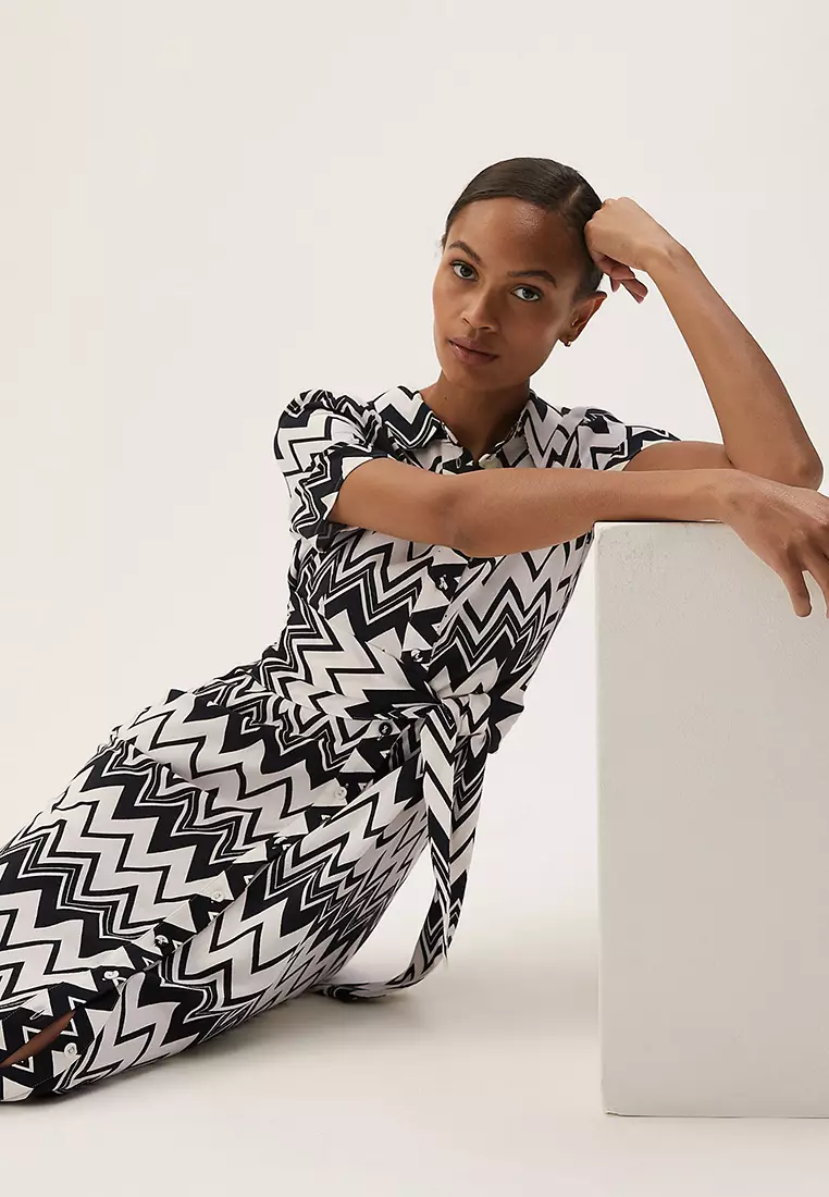 Jual Marks & Spencer Printed Tie Front Midi Shirt Dress Original 2024 ...