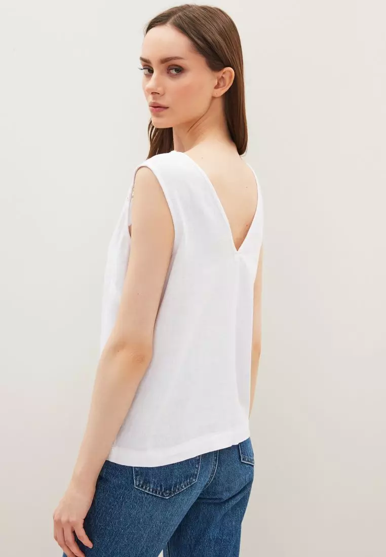 Buy NEXT Linen Blend Button Through Top 2024 Online ZALORA Singapore