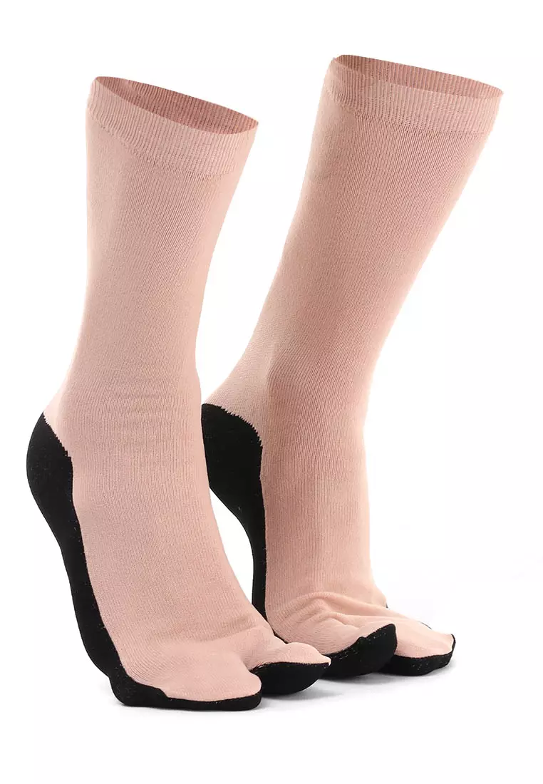 Nercyla Kaos Kaki Wanita Toe Socks Two Tone Casual Footwear Material Spandex ORIGINAL - Light Brown