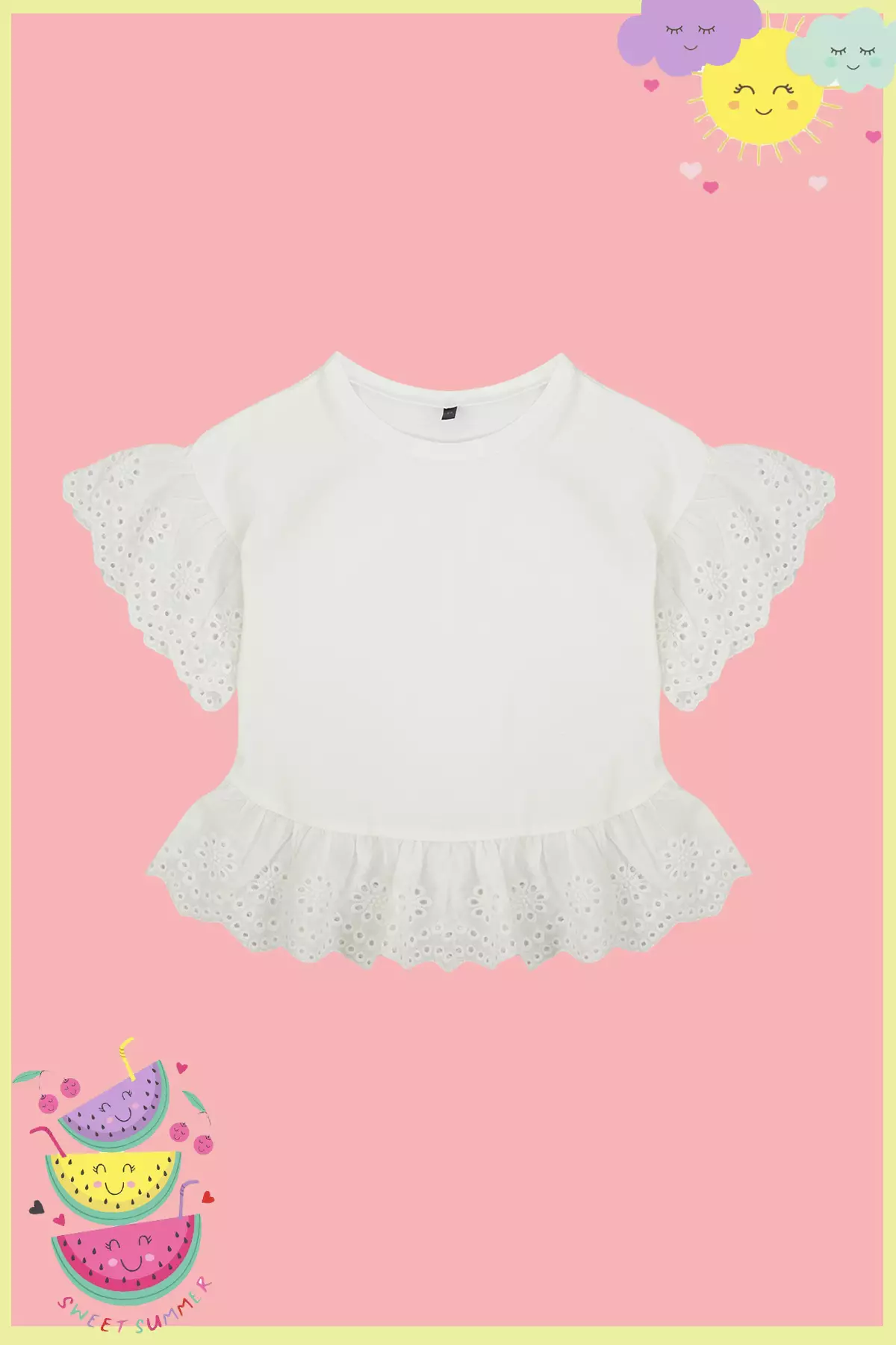 Ecru Girl Brode Réglée Insect Kırkpınarka Breton Kırzkarası 100% Cotton Short Sleeve T-Shirt/Blüt