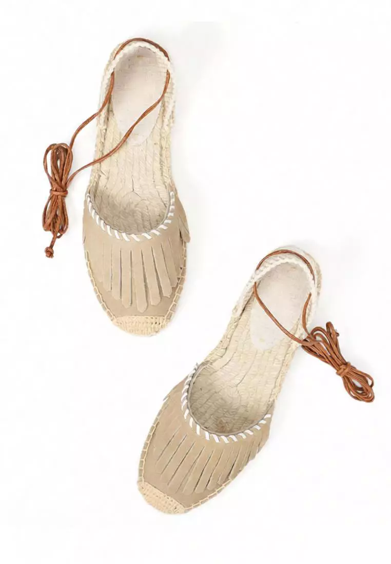 Lace Up Tassel Cow Suede Sandals HB007